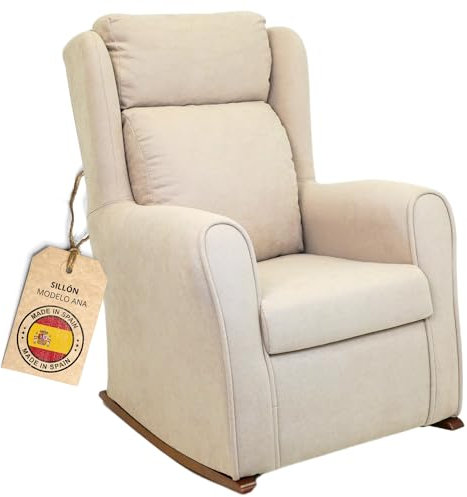 HOME DESIGN & CONFORT® Mecedora Lactancia Modelo Ana con Respaldo y Asiento Desenfundable para Dormitorio, Salón, etc | Butacas de Salon de Fibra de Silicona (Beige)