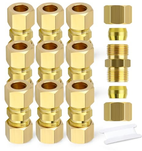 GASHER 10pièces Raccord de tube à compression en laiton, raccord de tube 10mm OD x 10mm OD