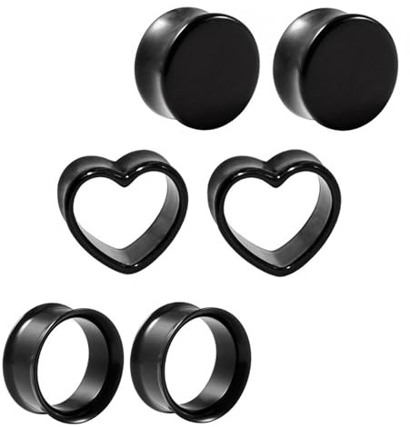 GUSXPPD Estirador De OíDos 3 Pares, Tapones AcríLicos TúNeles, TúNeles De Carne AcríLicos, Estiradores De TúNeles De OíDos, Tapones Flexibles TúNeles De Carne 6-16mm (Negro, 6MM)