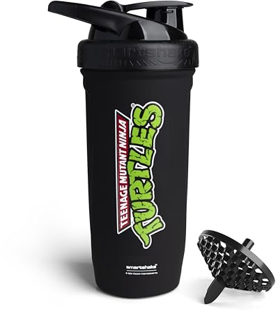 Smartshake TMNT Reforce Protein-Shaker-Flasche aus Edelstahl, 900 ml, auslaufsicherer Schraubdeckel, BPA-frei, Unisex, nicht isoliert, Schwarz