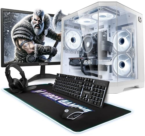 VIBOX PC Gamer Complet • 23 Écran • AMD Ryzen 5 5500 6 cœurs • Nvidia RTX 5060 8 Go • 16 Go RAM • 1 to SSD • Windows 11 • WiFi 6 + Bluetooth 5.4 • Blanc