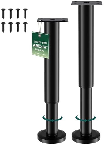 AMOJA Juego de 2 patas de repuesto para muebles de altura ajustable (incluye tornillos), 25-43 cm, resistentes patas de repuesto de metal con almohadillas antideslizantes de goma, adecuadas para camas