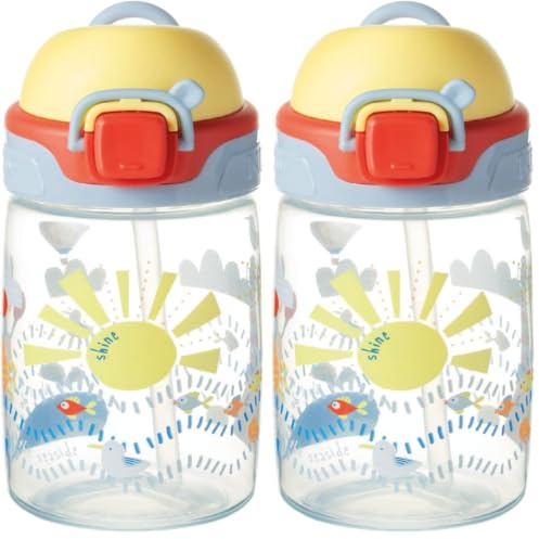 Nuby Super Straw – Tasse avec Paille Adapté pour les Enfants | Poignée de transport | 360ml | +12 Mois (Lot de 2)