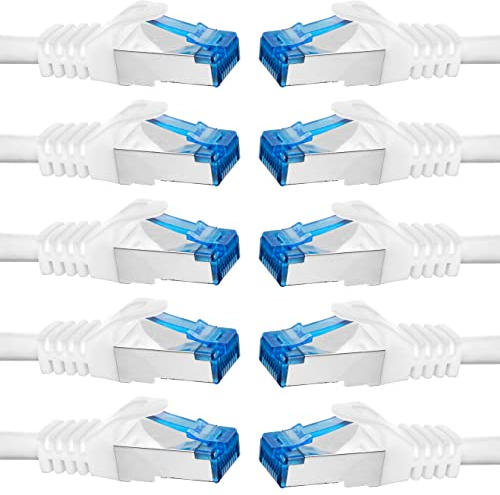 BIGtec - 10 Stück - 0,5m CAT.7 Gigabit Patchkabel Netzwerkkabel weiß Kupferkabel Patch Ethernt LAN DSL Kabel CAT7 (RJ45, Cat 7, S/FTP PIMF) 50cm 0,50m