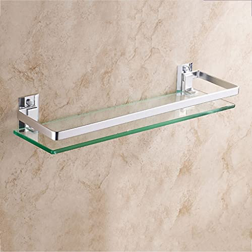 Étagère de salle de bain Étagère de salle de bain En Verre Trempé, 60 80cm Tablette Murales de Douche Sans Perçage Tablette Avant Rectangulaire À Miroir Mural À 1 Niveau, avec Rail Fixation Aluminium