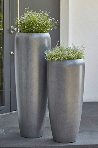 Moderne & Hochwertige Pflanzvase / Pflanzkübel – Klein: 75cm - Dunkelgrau - Fiberglas - Mit Einsatz – Indoor & Outdoor – Wetterbeständig & Frostsicher – Blumenkübel / Pflanzgefäß / Vase / Kübel
