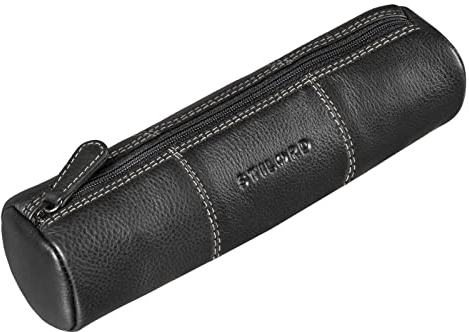 STILORD 'Cato' Leder Federmappe Vintage Federtasche Stifte Etui rundes Federmäppchen Lederetui für Damen Herren Pencil Case Stifterolle Stiftemappe rund aus Echtem Leder, Farbe:schwarz