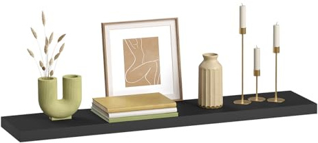 eSituro Black Floating Shelf, 120cm Wooden Wall Decor for Living Room | MDF Shelving Board, Easy Install Hanging Display & Organiser for Kitchen, Bedroom, Bathroom, Office, Hallway
