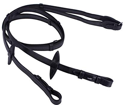 NETPROSHOP Anti-Rutsch Zügel mit Gummierung und Lederstegen für Shetty/Pony ca. 2,2 m lang schwarz, Groesse:Shetty, Farbe:Schwarz