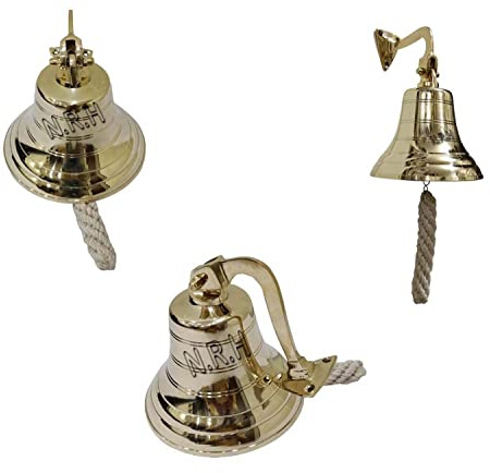Decorative Ornamental Bells | Pirate's Decorative Ship's Bells | Maritime Ocean Home Decor (8 inch, Brass)