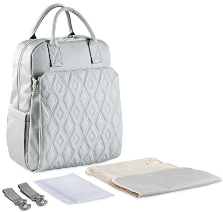 SONARIN Multifonction Élégant Sacs à Dos à Langer pour Bébé,Sacs à Langer Grande Capacité Imperméable Sac à Couches de Voyage Portable avec Matelas à Langer & Crochets de Poussette(Gris)