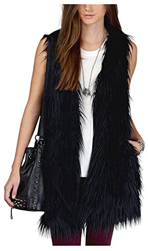 Dawwoti Frauen Warm Strickjacke Winter Kunstfellweste Ärmellos Einfarbig Mantel Locker Jacke Weste Kunstpelzjacke
