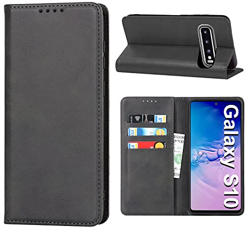 Vaki Handyhülle für Samsung Galaxy S10 4G Hülle, Schutzhülle Galaxy S10 4G Leder Wallet Kartenfach Standfunktion Stoßfest Klapphülle Hüllen Galaxy S10 4G 6.1 Flip Case Cover (Schwarz)