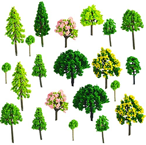 DAGORD Albero in miniatura Modello Set di 55 alberi in miniatura albero modello tavolo sabbia 11 stili 3-7 cm modello treno alberi plastica modello albero per fai da te paesaggio Landscape tavolo di
