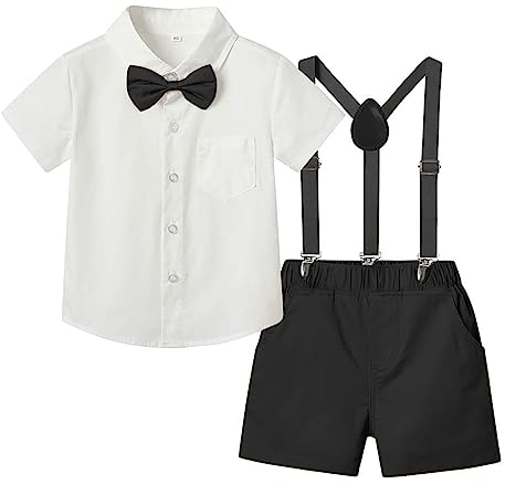 Baby Jungen Gentleman Anzüge, Kleinkinder Kleidung Set Kurze Ärmel T-Shirt + Bowtie + Kurze Hosen Taufe Anzug Taufe Hochzeit Outfit