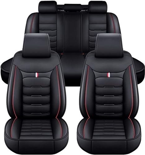 Auto Sitzbezüge für Hyundai I30 I-30 Wagon Kombi i30 Wagon/i30 Wagon N Line, PU Leder Passgenau Autoschonbezüge, Wasserdicht Sitzschutz Auto-Schonbezüge Sitzkissen Zubehör,Standard_Set-F_Black+Red