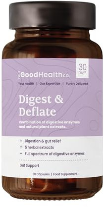 Your Good Health Co – Digest + Deflate | Vegan | 5 Herbal Extracts, Full Spectrum of Digestive Enzymes | Gut Health | Capsule | 30 Day Supply