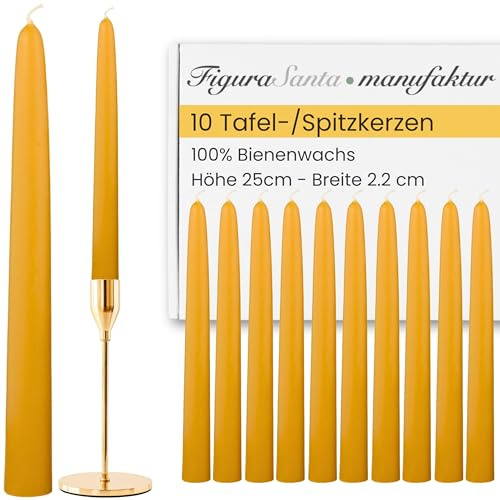 Figura Santa® Candele di cera d'api, set di 10 candele in 100% cera d'api, candele a punta di candela, altezza 25 cm, diametro 22 mm