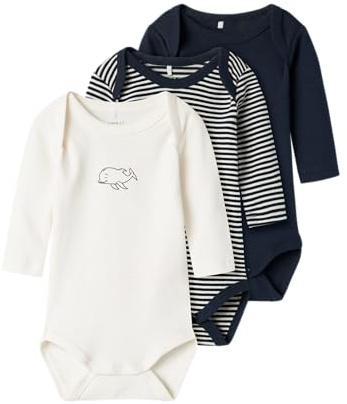 Name IT NBNBODY 3P LS Y/D Core 2 Noos, Body de Manga Larga Bebé Unisex, Dark Sapphire,