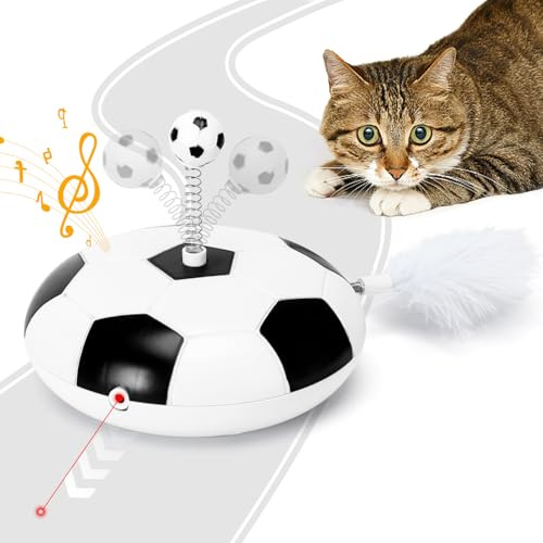 Nobleza - 5-i-1 kattleksak, med verklig slumpmässig bana, interaktiv kattleksak med LED-pekare och fjäder, fjäderspiralboll för katt och kvittra som en fågel, vit & svart
