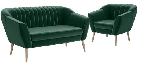 MEBLINI Mini Sofa Set 2-1 für Wohnzimmer - Mini Lounge für DREI Personen - Küchensofa - Sofa Klein - Sitzgarnitur - Polstergarnitur - Sofagarnituren - KAIA - 2+1 - Grün Samt