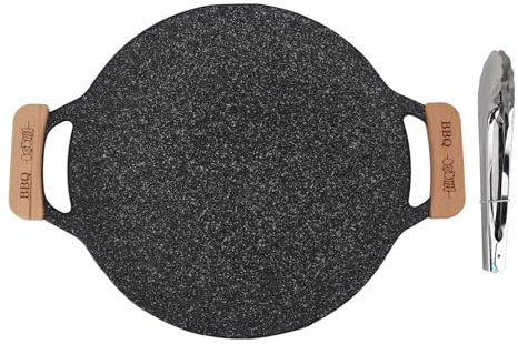 Natudeco Runde BBQ-Grillplatte, Barbecue-Kochpfanne, antihaftbeschichtete Grillplatte, Bratplatte mit hoher Wärmeübertragung, für Camping im Freien (Mittel)