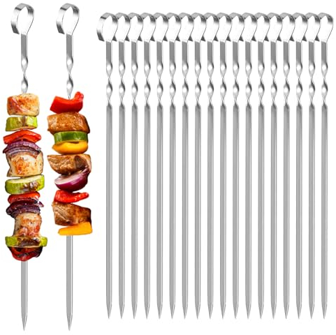 20 Pièces Brochettes de Barbecue,Brochettes à Viande,Pique de Brochette,Brochettes Métal Plat,Brochette Acier Inoxydable,BBQ Brochettes,pour Barbecue,Viande