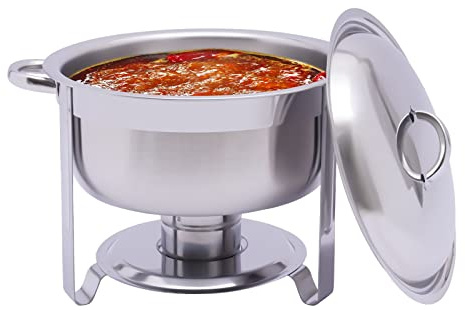 Professionell matvärmare | rund | 5 liter | Chafing Dish | värmebehållare rostfritt stål | rechaud | buffévärmare | värmebehållare | för kommersiellt bruk