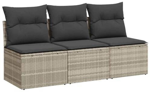 vidaXL Sofá de Jardín de 3 Plazas con Cojines, Sillón de Exterior, Sofá Modular, Asiento para Patio Terraza Balcón, Ratán Sintético Gris Claro