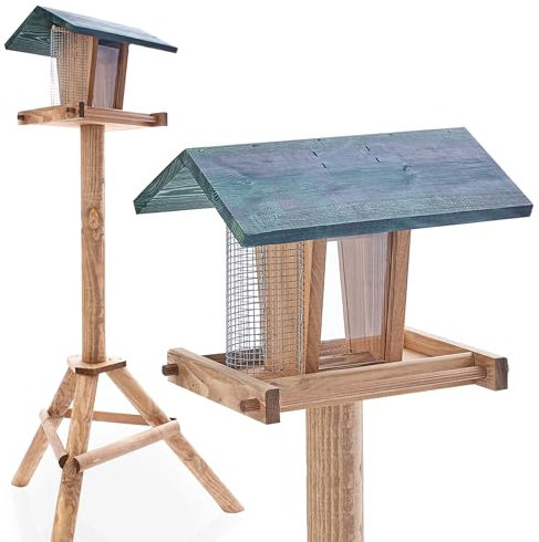zooprinz Vogelhaus mit Ständer - Vogelfutterspender mit Sitzstangen und Schutzdach für Wildvögel – witterungsbeständig und langlebig – Vogelhaus mit stabilem Ständer