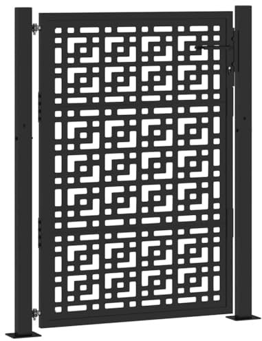 vidaXL Puerta de jardín diseño en cruz de acero negra 105x130 cm, puerta de cerca, puerta exterior, puerta de metal, puerta de seguridad
