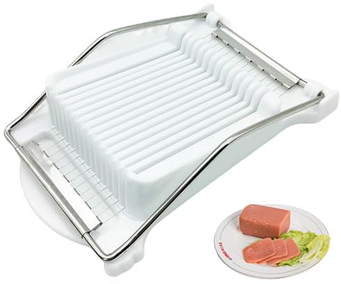 Luncheon Meat Slicer, 8.3x5.1 Inch Plastic Hard Boiled Egg Slicer with 14 Stainless Steel Wires, Reusable Cheese Cutter Slicer with Comfortable Grip for Cheese Butter Fruit Slicing Luncheon
