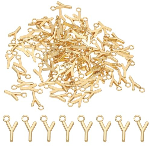 PATIKIL Bokstavsberlock, 100 st alfabetsberlock, initial hänge, berlock bulk söt gör-det-själv för smyckestillverkning armband, örhängen, halsband, nyckelringar, hantverk, ljust guld, bokstav Y,