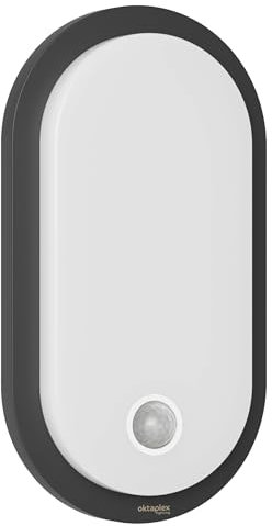 Oktaplex Plato Außenlampe mit Bewegungsmelder und Dauerlicht Schalter 3000K warmweiß 1010lm IP65 LED Wandleuchte Oval anthrazit 10,5W 230V