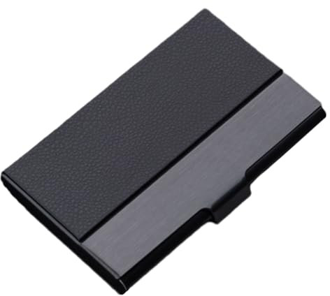 Personnalisé Porte-Cartes de Visite en Cuir, Étui pour Carte D'identité en Acier Inoxydable, 95x61x13 mm Boîte à Carte de Visite, Pochette pour Signature avec Texte Personnalisable (Noir Litchi)
