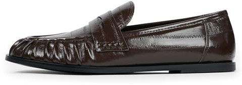 QIY Women's Flats Comfortable Dressy Womens Dark Brown Flats Penny Women Loafers 2026 Patent Leather Loafers Moccasins Business Casual Walking Shoes Size 9