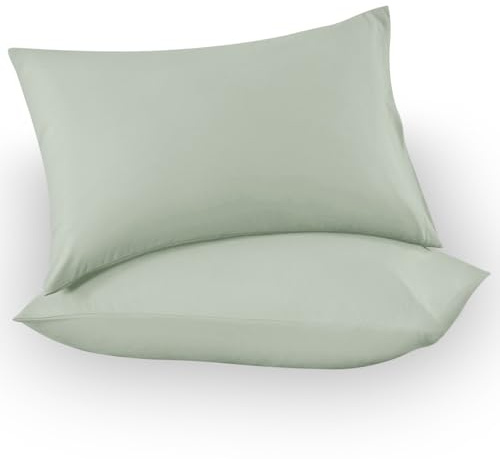 GC GAVENO CAVAILIA Microfiber Pillow Cases 2 Pack - Plain Dyed Housewife Pillowcases - Sage Green - (73x48 cm)