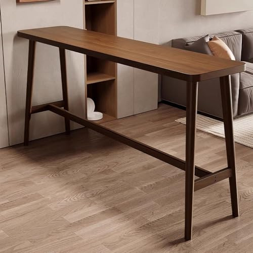 Smal Terrassbartabell, Hög Köks- och Matsalstabell, i Massivt Trä, Lätt att Installera, För Kök, Balkong eller Pub, Utan Barhocker(120x45x105cm/47x18x41in)