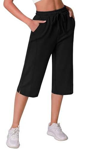 Crewhpo Bas de Jogging Femme 3/4 Longueur 3/4 Poches Sport et Détente