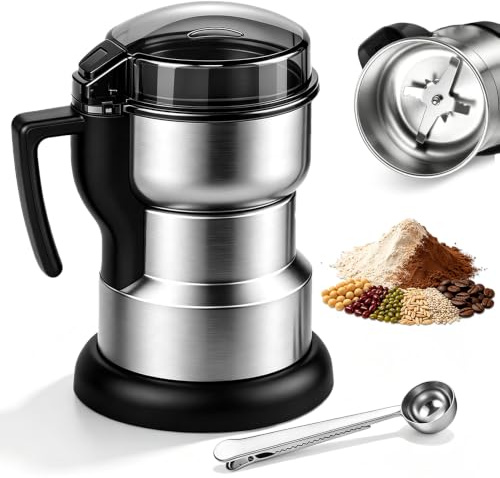 WDKXCN Elektrisk kaffekvarn, 150 W 300 ml kaffekvarn med 4 blad i rostfritt stål, 1 sked och genomskinligt lock, kryddkvarn kaffebönsmaskin, nötter