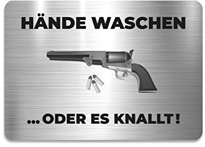 KaiserstuhlCard Magnete Bad WC Schild Hände waschen oder es knallt 14,8 cm x 10,5 cm Toilette selbstklebend Aufkleber Hinweis Türschild Tür Haus Büro Praxis Geschäft Sitz Zubehör