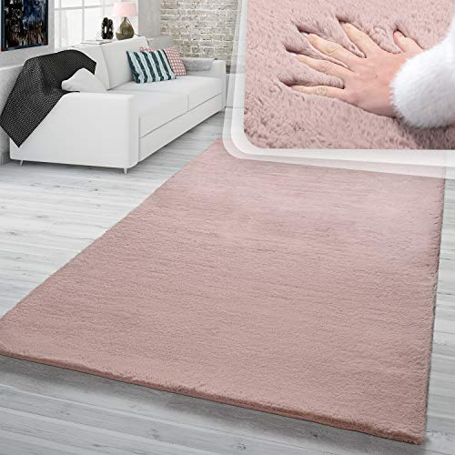 TT Home Hochflor Teppich Wohnzimmer Kunstfell Super Softes Kaninchenfell Imitat In Rosa, Größe:60x90 cm