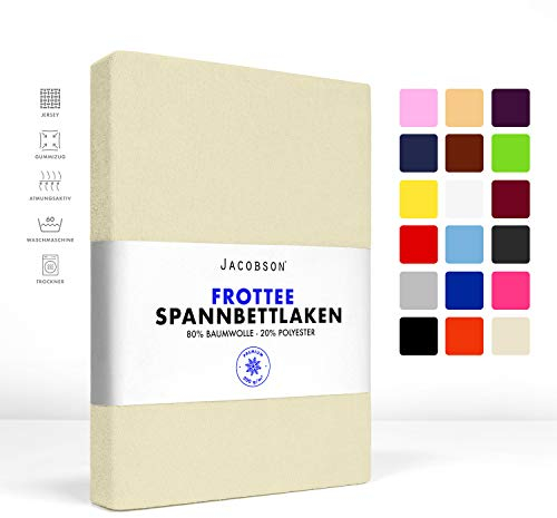 Jacobson Premium FROTTEE Spannbettlaken Spannbetttuch Bettlaken Baumwolle ca. 200g/m² (Topper 180-200x200cm, Natur)