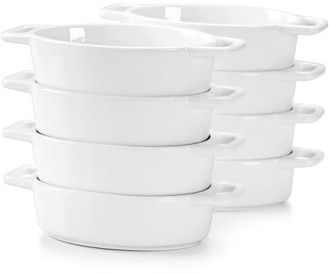 LOVECASA Stampo per Torte, Pasticci, set da 8 pezzi Mini Stampi da forno in Porcellana Smaltata da 170 ml per Torte, Crostate, Pirofila, Dessert, Lasagne, Torta, Soufflé 16cm, Ovale, Capacità: 200ml