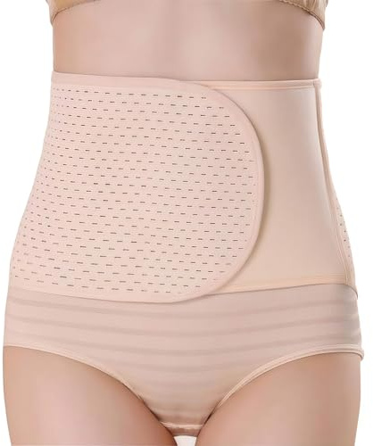 Cinturón de vientre postparto para el vientre con banda abdominal posterior al embarazo posnatal después del nacimiento, transpirable, elástico postparto soporte ajustable (Beige)