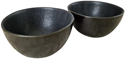 PintoCer - Cuencos de Cereales, Juego de 2 Cuencos, Ceramica de Gres, Tazón Desanuyo, Cuenco Sopa. Color: Negro