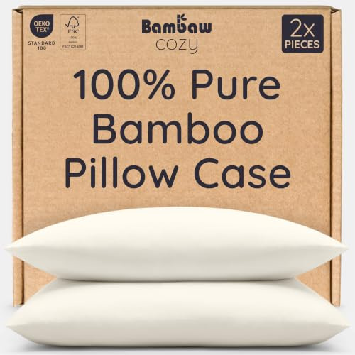Bambaw Pillow Case, 100% Bamboo Pillowcase, Anti-Aging & Antibacterial Pillow Case, Cream 40x60cm, Pack of 2