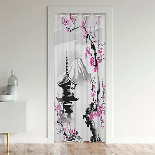 Tenda giapponese per porta privacy Giappone Fuji Mountain Closet Door Cover Tenda per camera da letto Soggiorno Sakura Floreale Isolata Tenda Termica Divisorio Tenda Copertura 86 x 203 cm 1 Pannello
