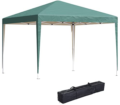 Outsunny Carpa Plegable Gazebo 3x3 m Cenador Plegable con Altura Ajustable en 3 Niveles Toldo Anti-UV y Bolsa de Transporte para Camping Fiestas Verde