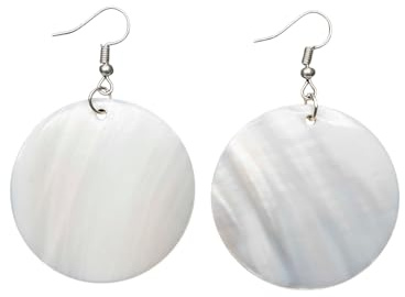Miniblings pärlemorskivor skiva cirkel rund permutt tjock vit 35 mm – handgjorda modesmycken I örhängen silverpläterade, 40mm, Pärlemor